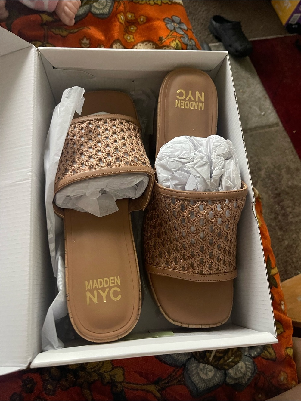 Madden NYC Women’s Woven Slide Sandals — Tan